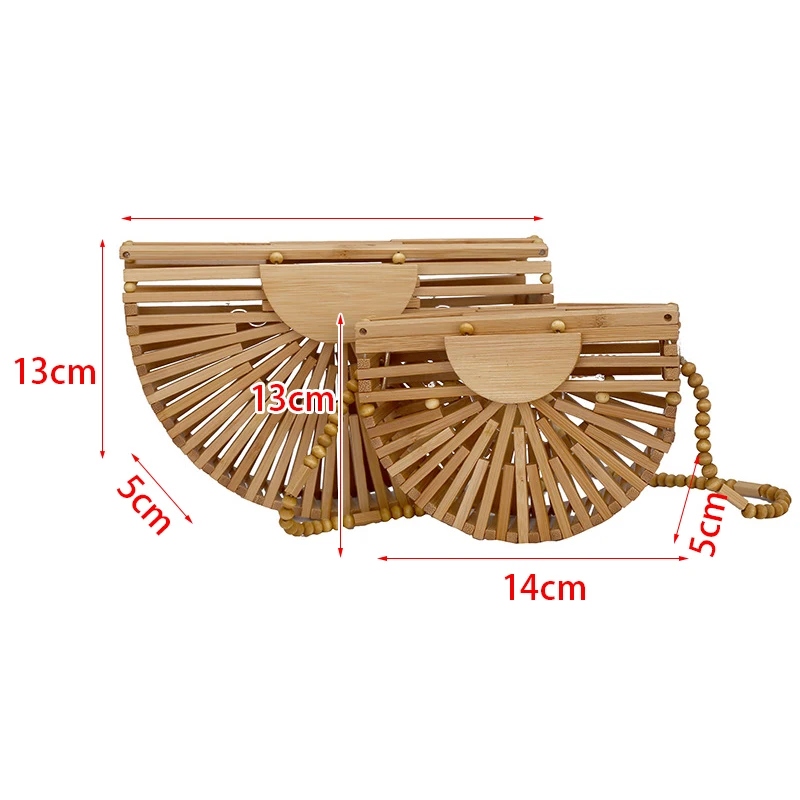 New Half Moon Wooden Shoulder Crossbody Bags for Women Bamboo Woven Summer Beach Straw Bag Rattan Small Phone Purse Mini Sac