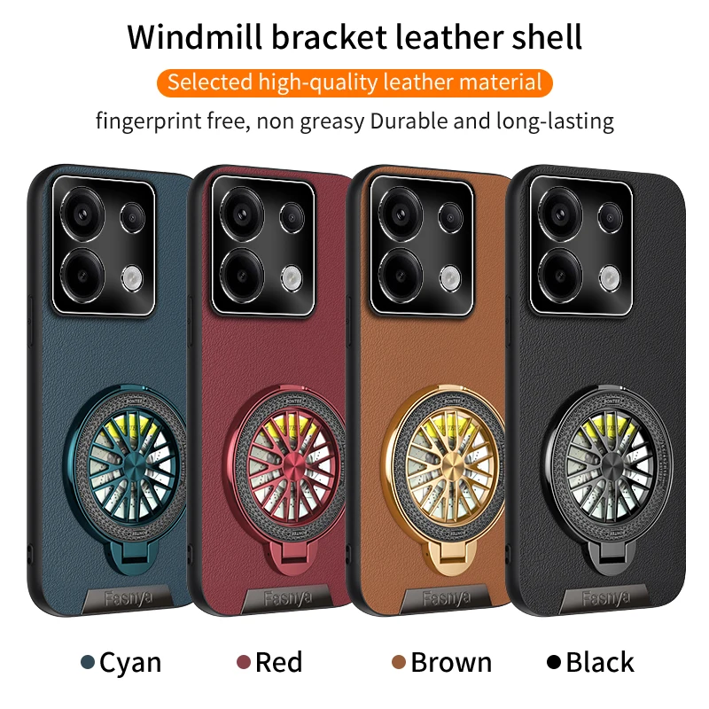 

Metal Leather Texture Soft Phone Case for Redmi Note 14 13 Pro Plus 5G 4G Shockproof Matte with Rotating Holder Protection Cover