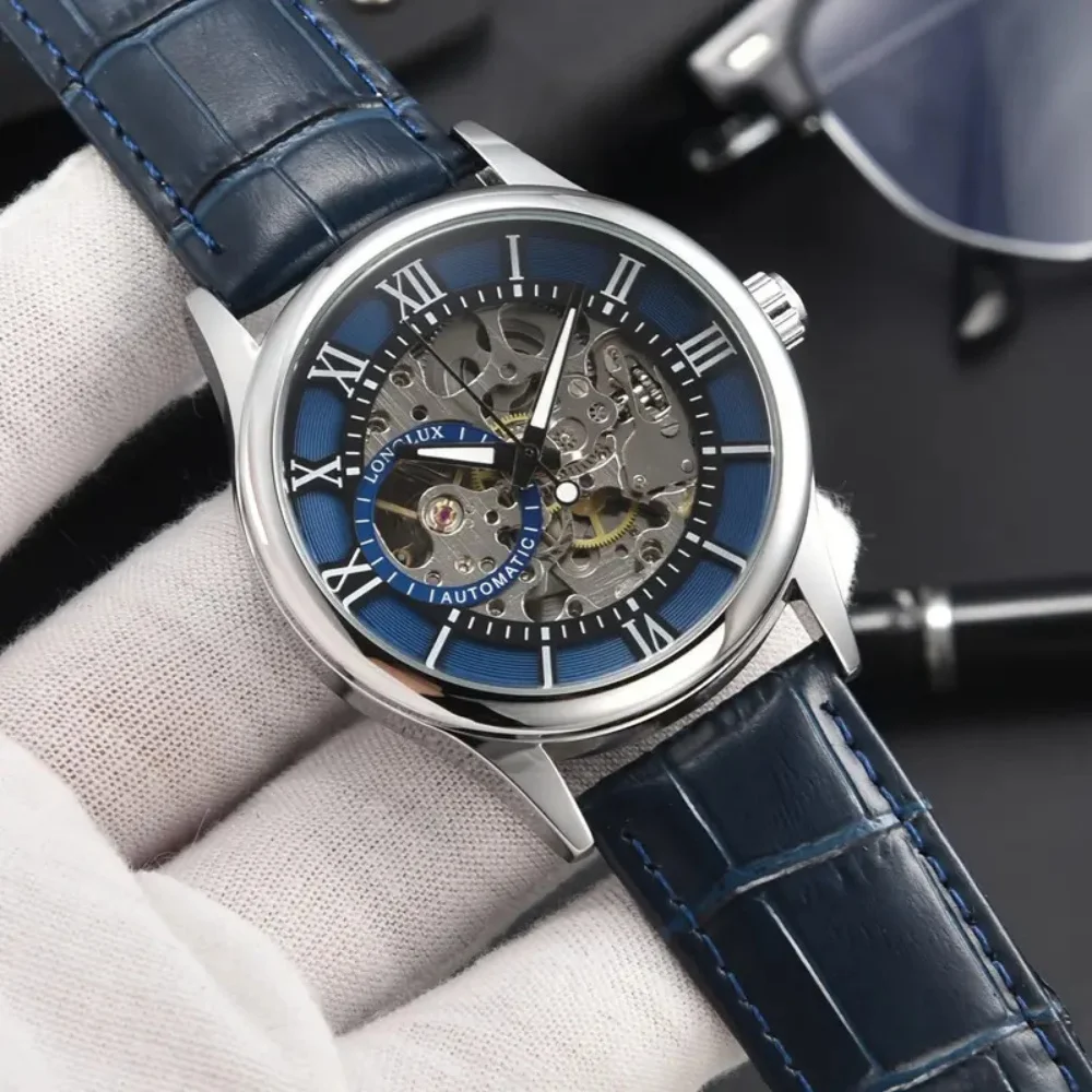 Montre mécanique automatique squelette pour homme, très vendue, avec cadran à chiffres romains vintage et élégant, montre-bracelet personnalisée étanche pour homme, bracelet en cuir souple, style
