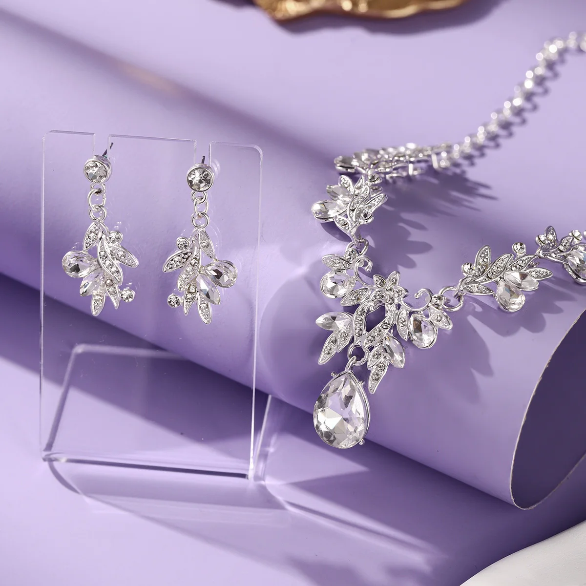 Baroque Crystal Pendant Necklace and Earrings Set Fashion Alloy Rhinestones Jewelry Accessories For Women Wedding Nacklace #5