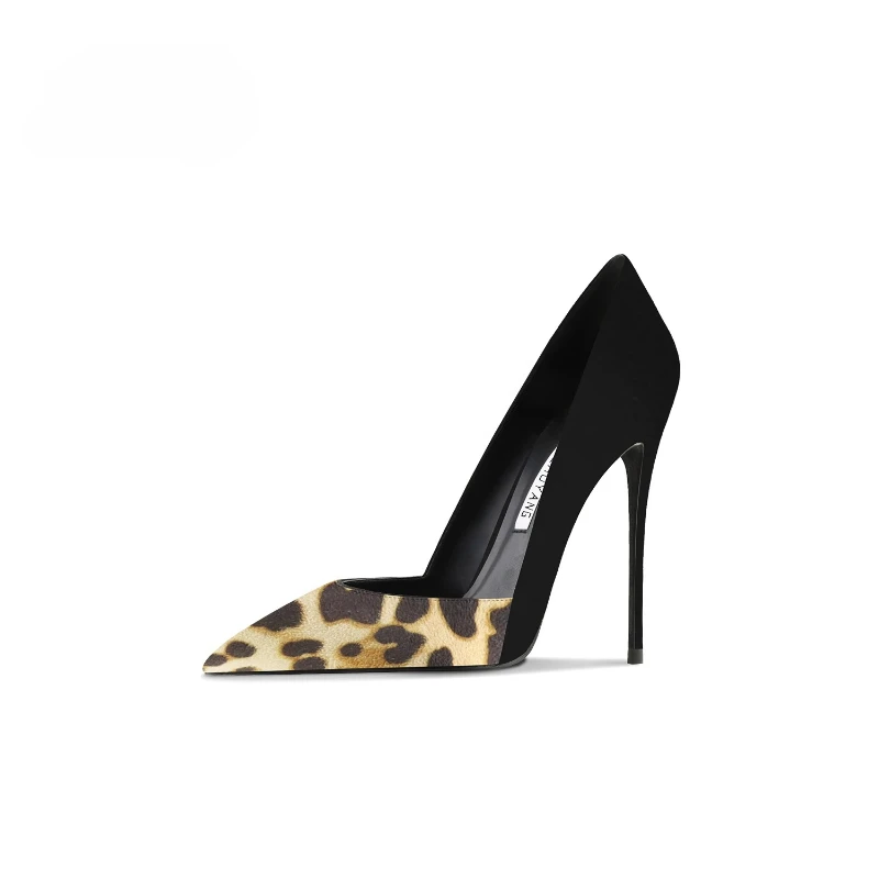 Leopard Print Suede Color Matching High Heels Women's Pointed Head Thin Heel Light Mouth Temperament Versatile Single Shoes