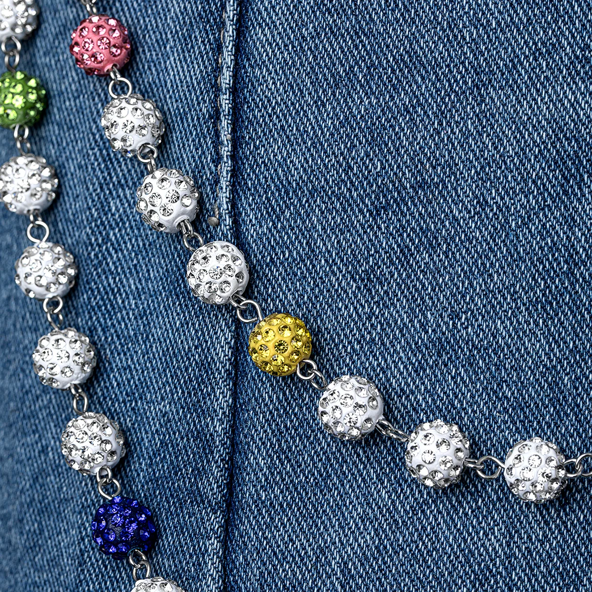 قطعة واحدة من جينز كروي سيراميك ناعم من الزركون الملون متعدد الطبقات مع سلسلة معلقة وسلسلة جسم محايدة #4