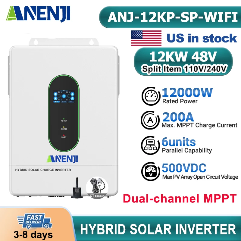 

12KW Split Phase Inverter 48V 120V 230V Hybrid Solar Inverter Dual MPPT Paralleled Threephase With WiFi MPPT 200A Solar Charger