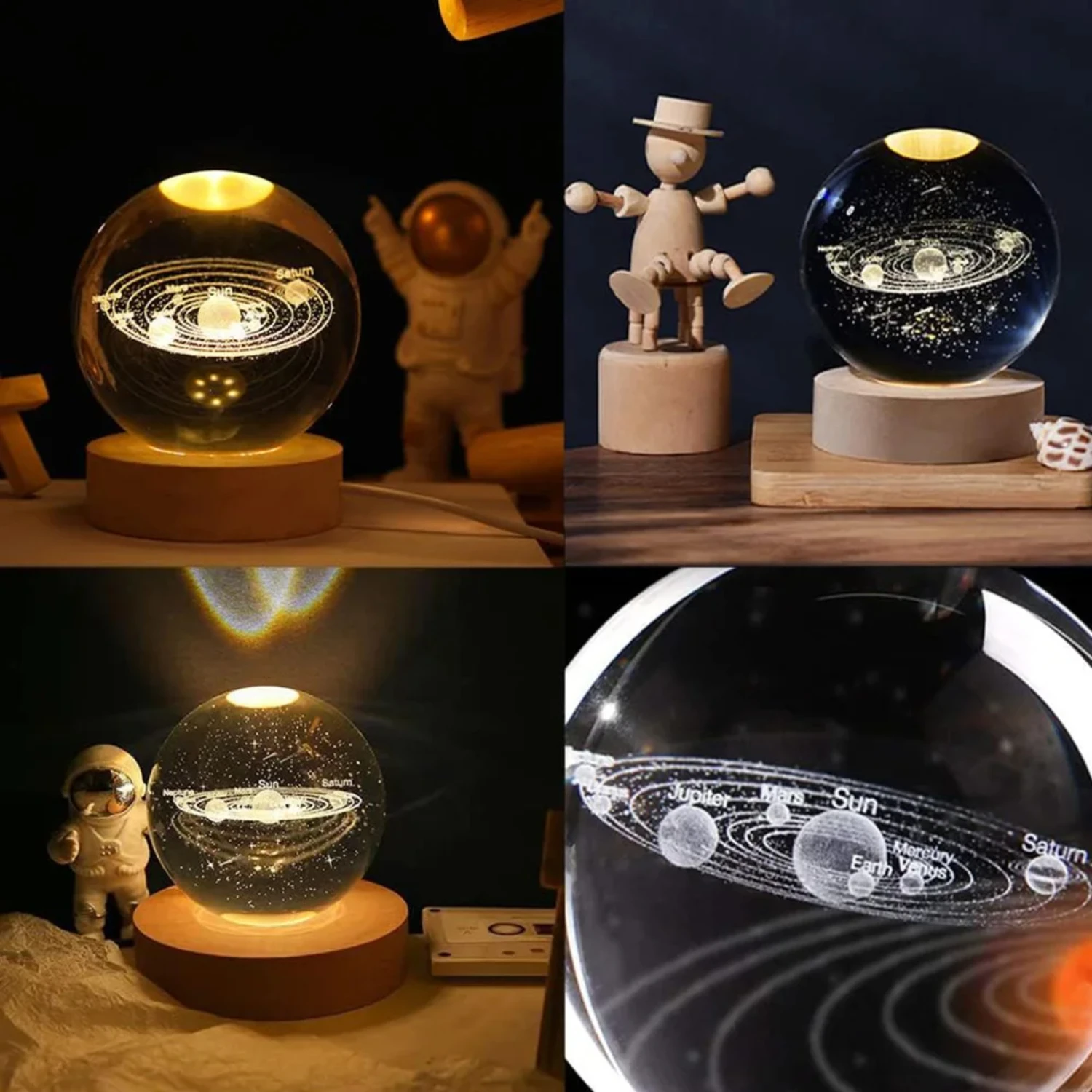 Crystal Ball USB LED Night Light with 3D Planet Design - Party Atmosphere and Bedroom Decor - Ideal Children's Birthday Gift