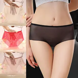 New Transparent Female Panties See Through Mesh Underwear Woman Sexy Seamless Briefs Ladies Solid Color Thin Low Rise Underwear