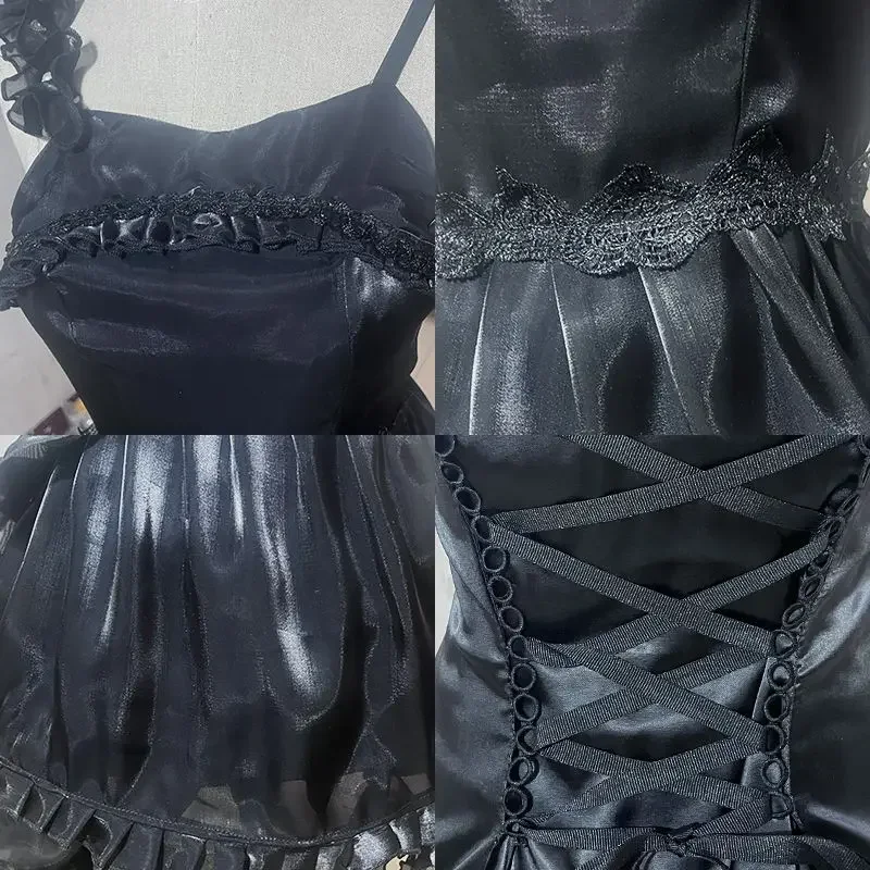 Miku تأثيري حلي فتاة البحر العميق موضة فستان أسود مجموعة أغطية الرأس لوليتا فستان المرأة 2025 هالوين ملابس الحفلات الخيال