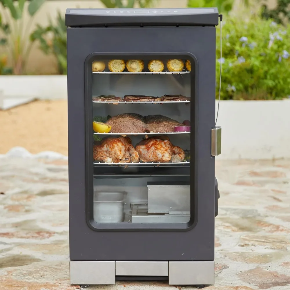 

Outdoor Smoker with Glass Door and Meat Thermometer, 725 Sq Inches of Cooking with Remote, 4 Detachable Racks Smoker, Home BBQ