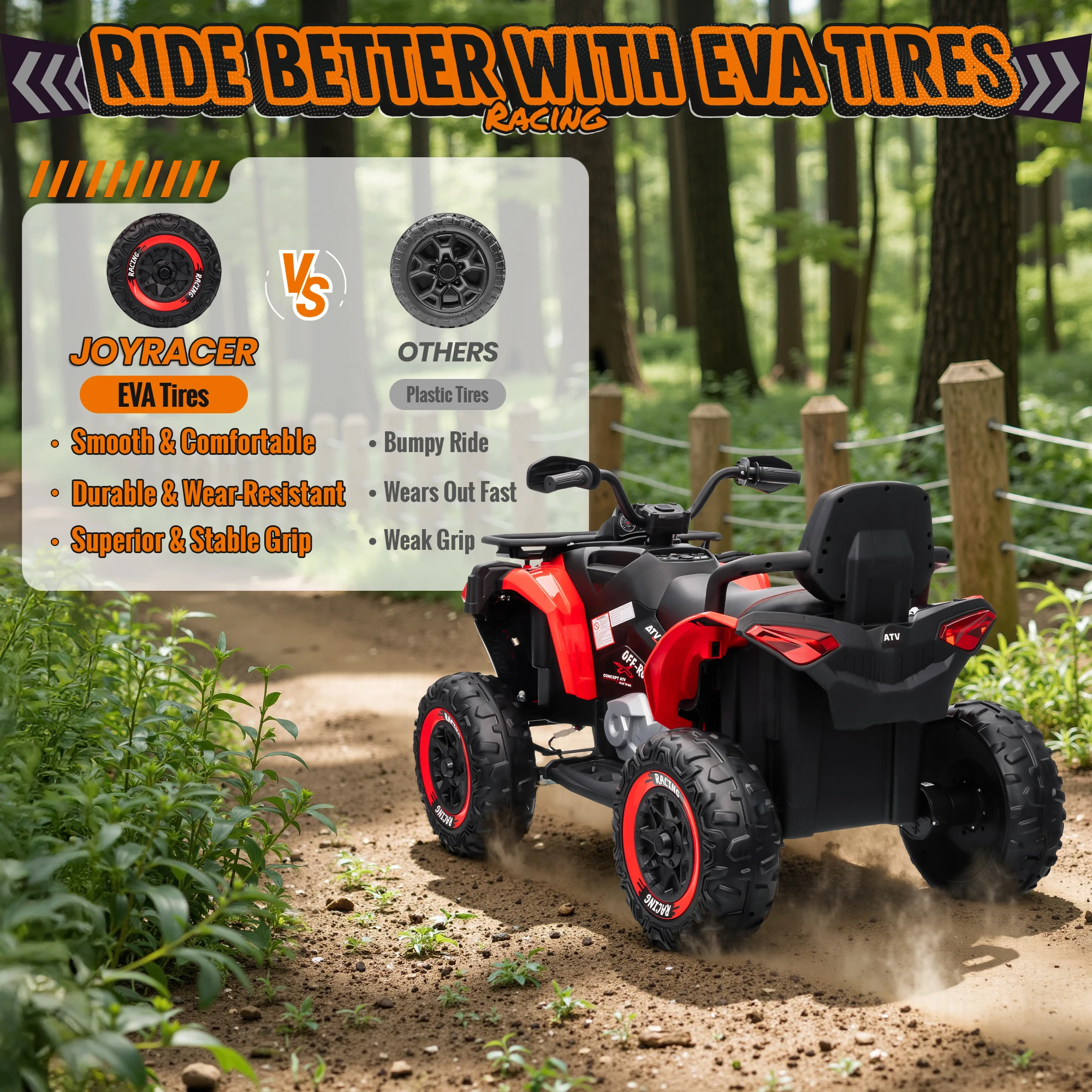 24-V-Fahrt auf dem Auto, Kinder-ATV XL-Vierrad mit EVA-Reifen, 19-Zoll-Leder-2-Sitzer, 800-W-Motoren, Fernbedienung, Knieschützer, Blume,