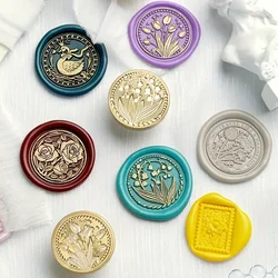 1 Fire Paint Seal Round Plant Series Copper Seal Head Suitable for Envelope Invitation Seal Wine Decoration Invitation Card Seal