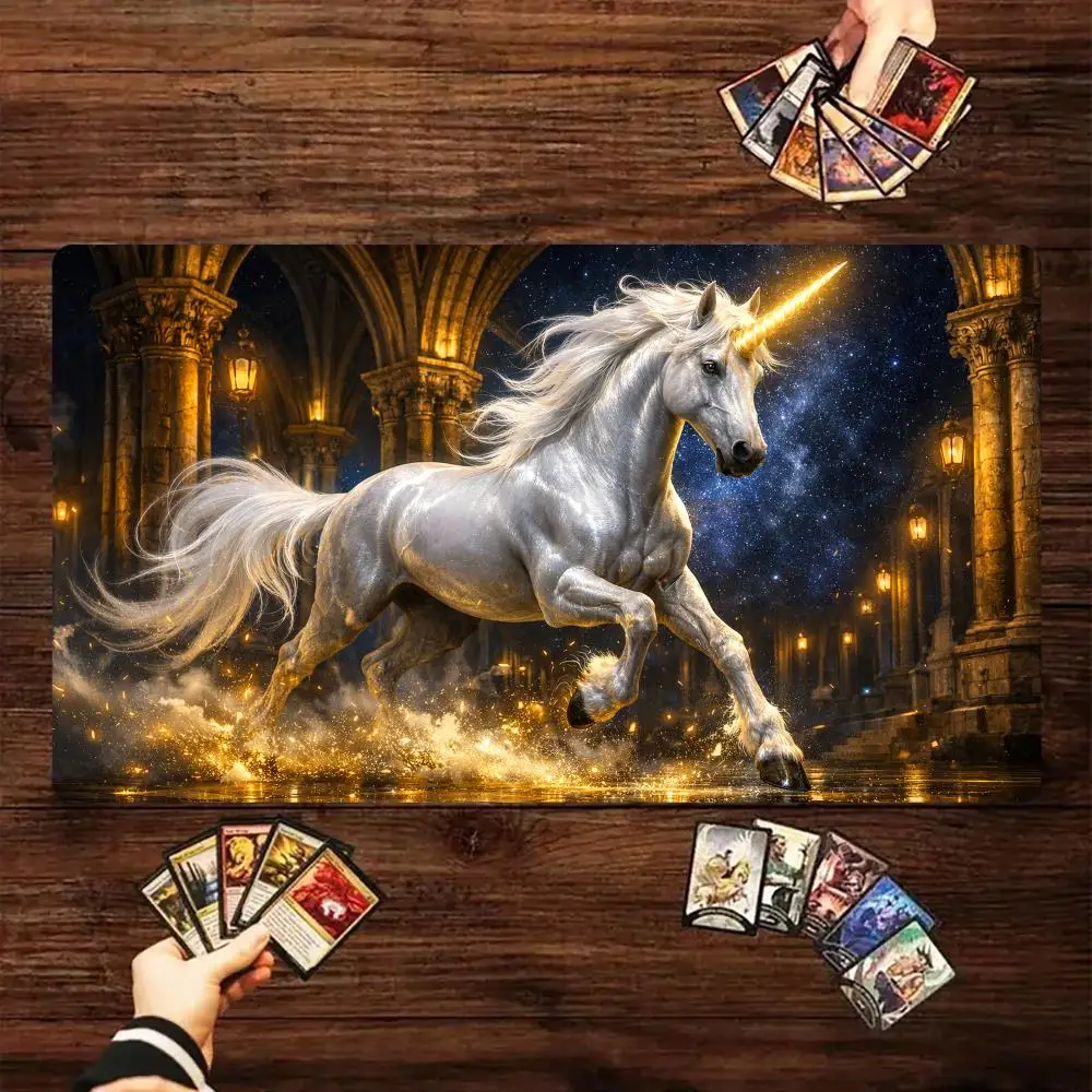 

Игровой коврик MTG с фантастическим звездным небом и единорогами, 35x60 см, для карточных игр Magic, игровой коврик для коллекционирования, коврик для карт Magic MTG