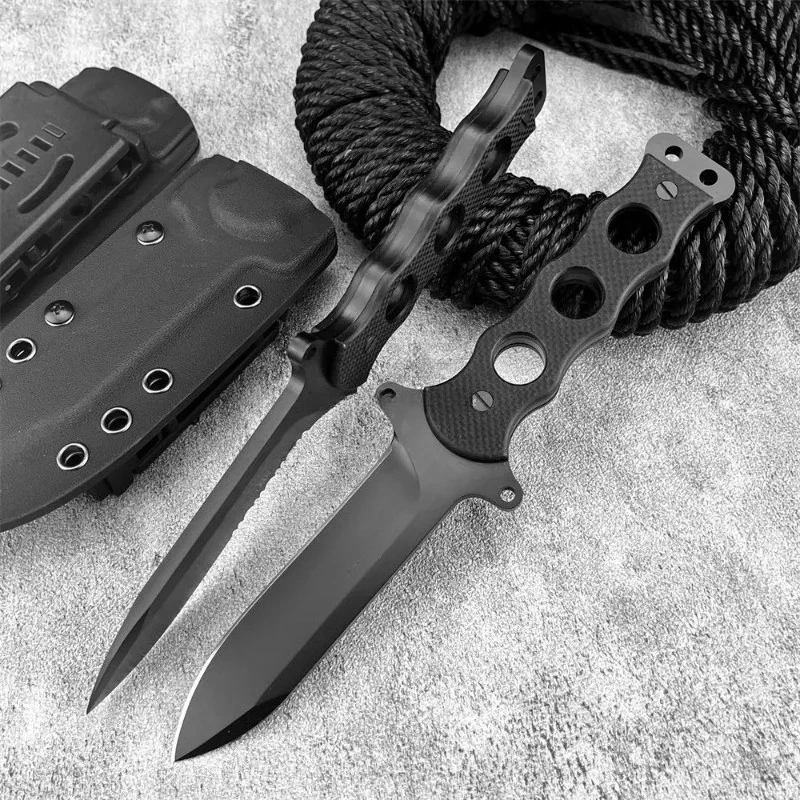 Portable Outdoor Straight Knife Full Tang Black G10 Handle Multi-purpose Tool for Fruit Knife Daily Carry Camping Hiking
