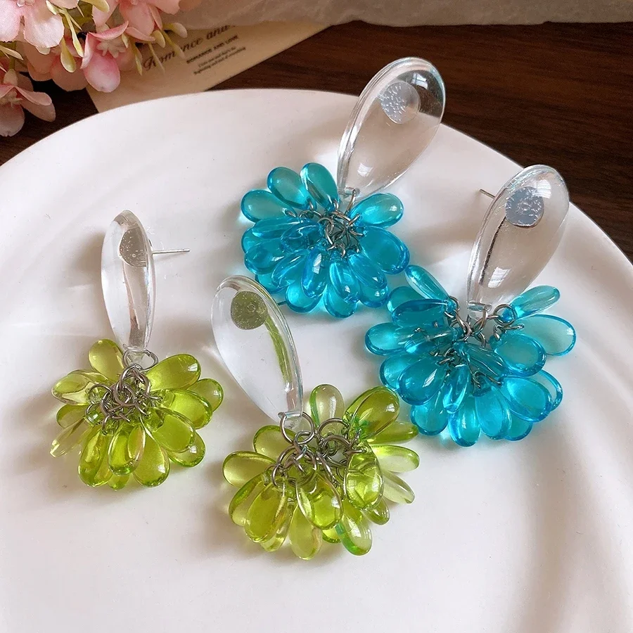 Transparent Teardrop Tassel Drop Earrings With Colorful Bead Charms For Women Summer Style Jewelry