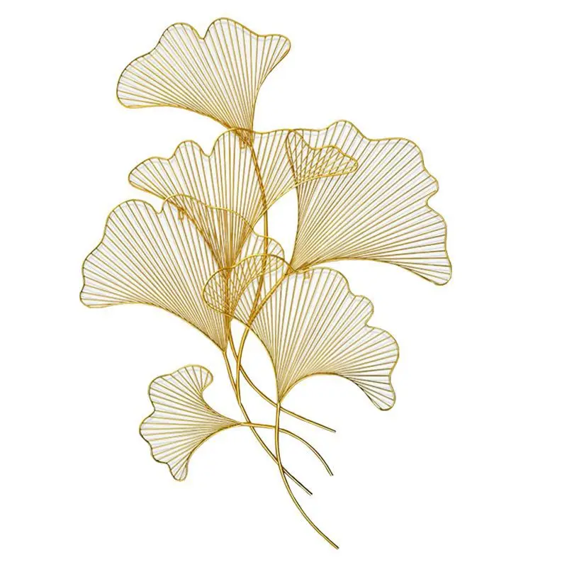 Nordic Background Wall Hanging: Creative New Chinese Home Iron Wrought Wall Decoration with Golden Ginkgo Leaf