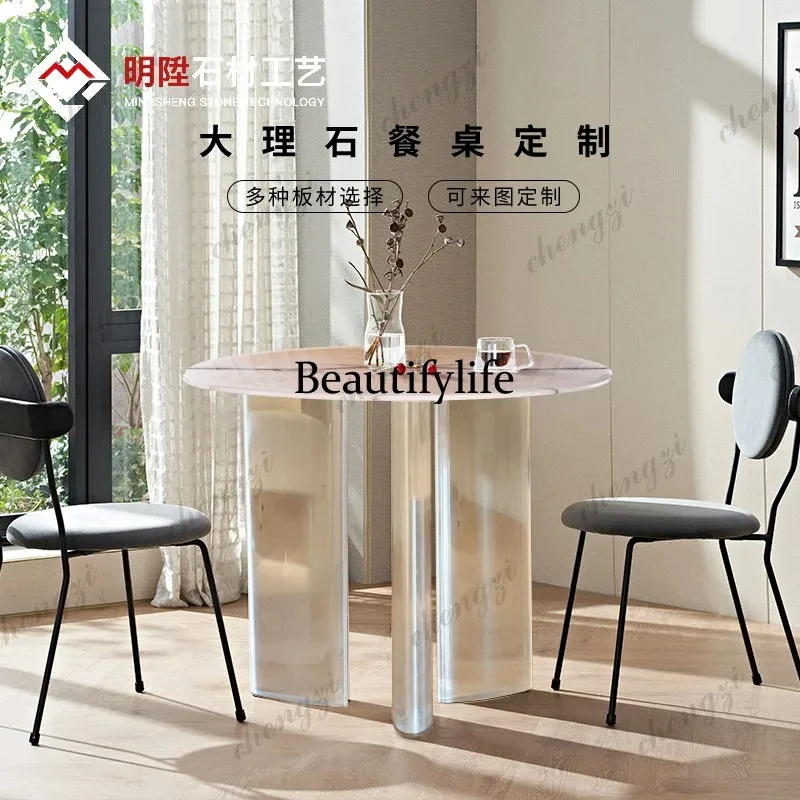 K153 Nordic Italian dining table pink jade round living room round table acrylic marble minimalist
