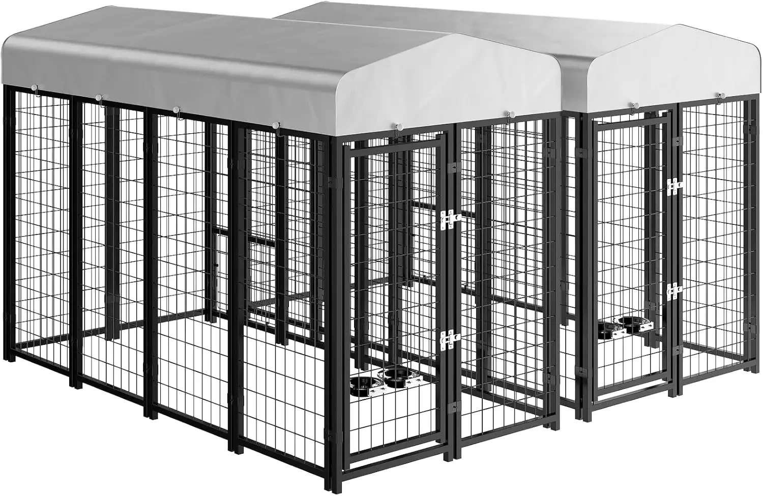 

2PCS Outdoor Dog Kennel Outside Run with Doggy Door, Bowls&Roof - 8x4x6 Large Dog Kennels Pens Outside for Large/Giant Dogs