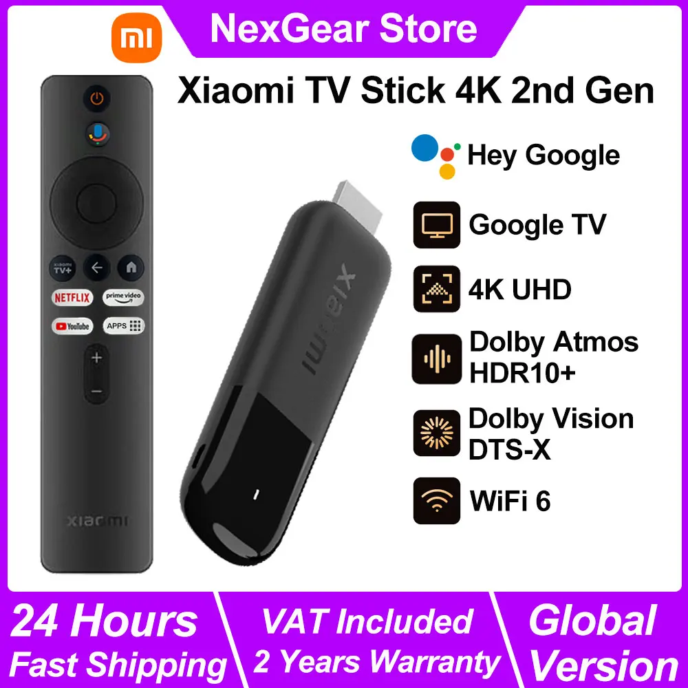 Nuevo Xiaomi TV Stick 4K 2.a generación, WiFi 6 medios de transmisión portátiles, Google TV, asistente de Google Netflix, Dongle de TV inteligente BT5.2