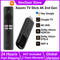 New Xiaomi TV Stick 4K 2nd Gen, WiFi 6 Portable Streaming Media, Google TV, Netflix Google Assistant, Smart TV Dongle BT5.2