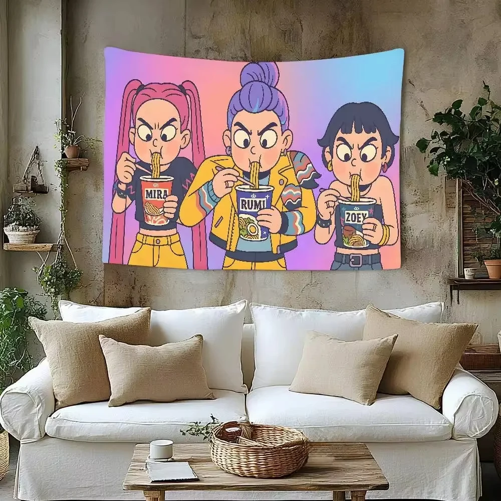 خلفية حفلة Kpop D-Demon Hunters، نسيج على الطراز البوهيمي لمهرجان الموسيقى وحفلات أعياد الميلاد