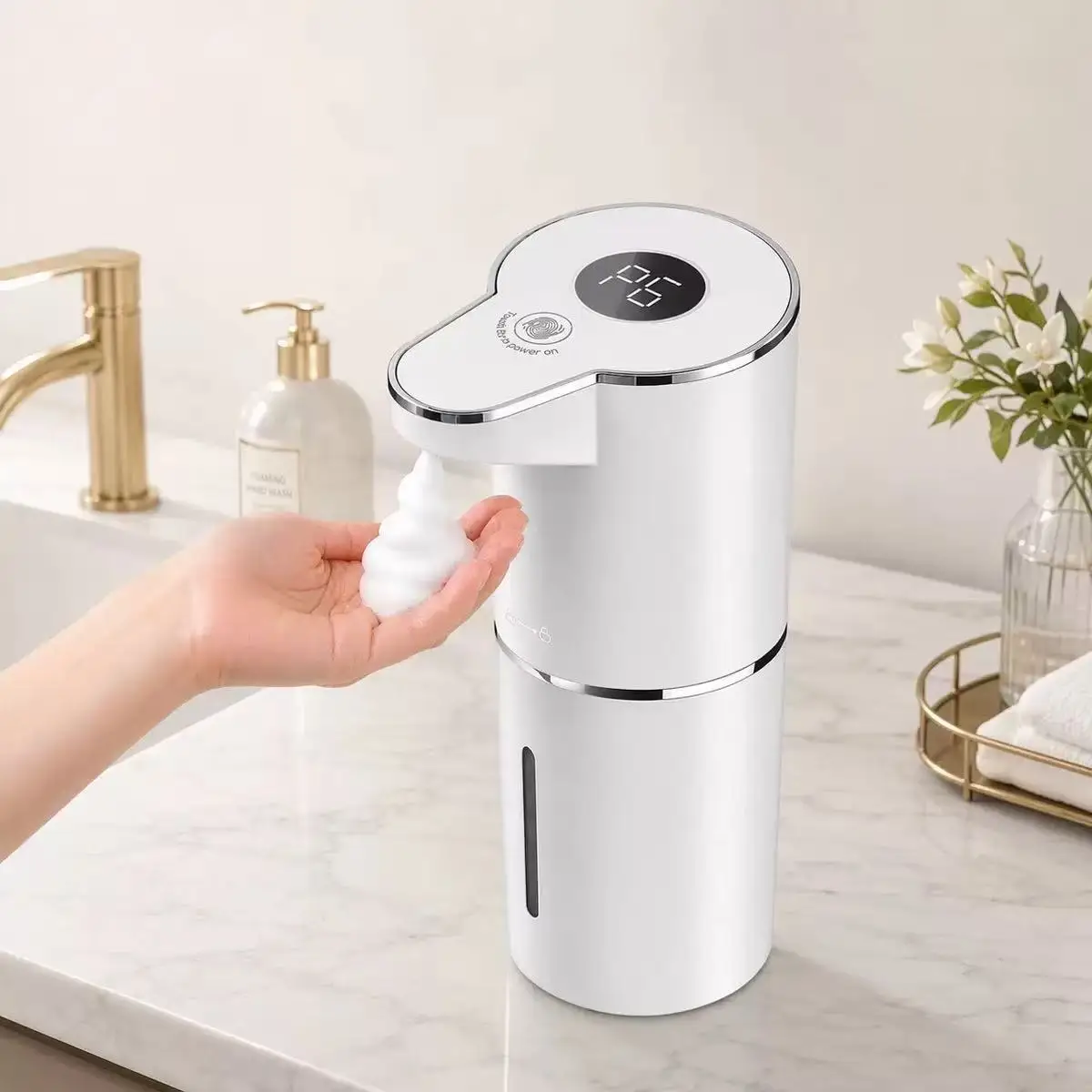 350ML New Auto Foam Soap Dispenser,Touchless IR Sensor,6 Foam Levels,LED Display,IPX5 Waterproof,USB-C Charge,Wall&Desktop Mount