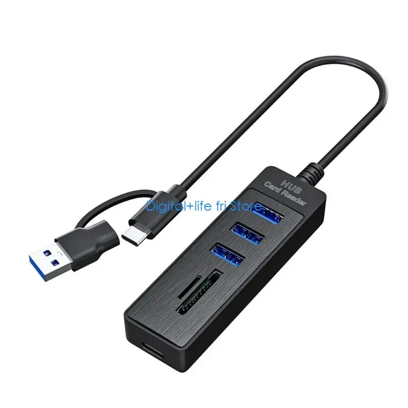E06D Portable USB Hubs Expansion 3 USB Port Two Memory Card Reader For Laptop Computer Camera DashCam Device