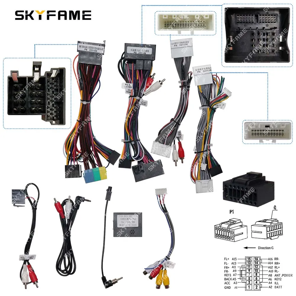 SKYFAME Car 16pin Wiring Harness Adapter Canbus Box Decoder Android Radio Power Cable  For Renault Latitude Laguna 3 OD-RN-02