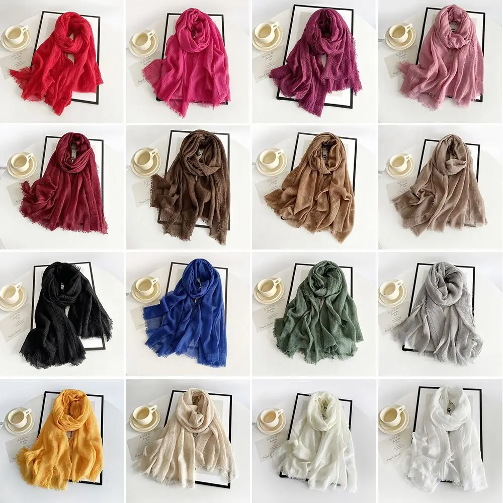 New Big Size Hijab Scarf Crinkle Breathable Turban Shawl Solid color Bandana