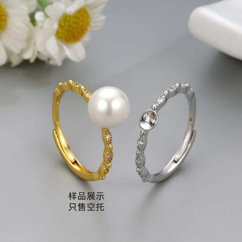 10PCS Freshwater pearl diamond ring ladies ins small fresh adjustable ring DIY jewelry manufacturers wholesale