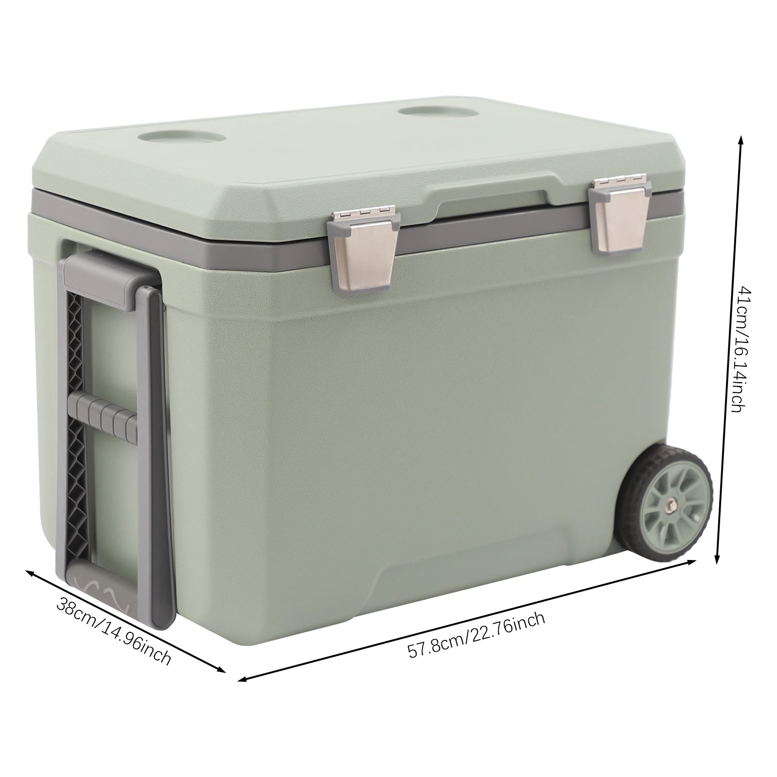 

14,96*22,76*16,14 дюйма, зеленый и серый портативный охладитель с изоляцией, пшеничный охладитель для сохранения льда с ручкой для кемпинга, пикника