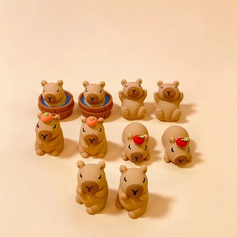 10Pcs Mini Resin Capybara Figurines Cute Animal Miniatures for Fairy Garden Micro Landscape Home Desk DIY Craft Decor