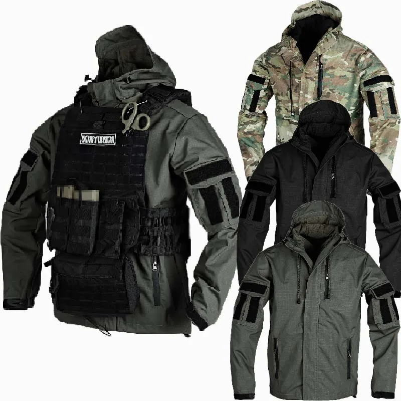 Men's Hardwear Military Tactical Training Jacket Outdoor Multi-pocket Zipper Hooded Hunting Combat Jacket