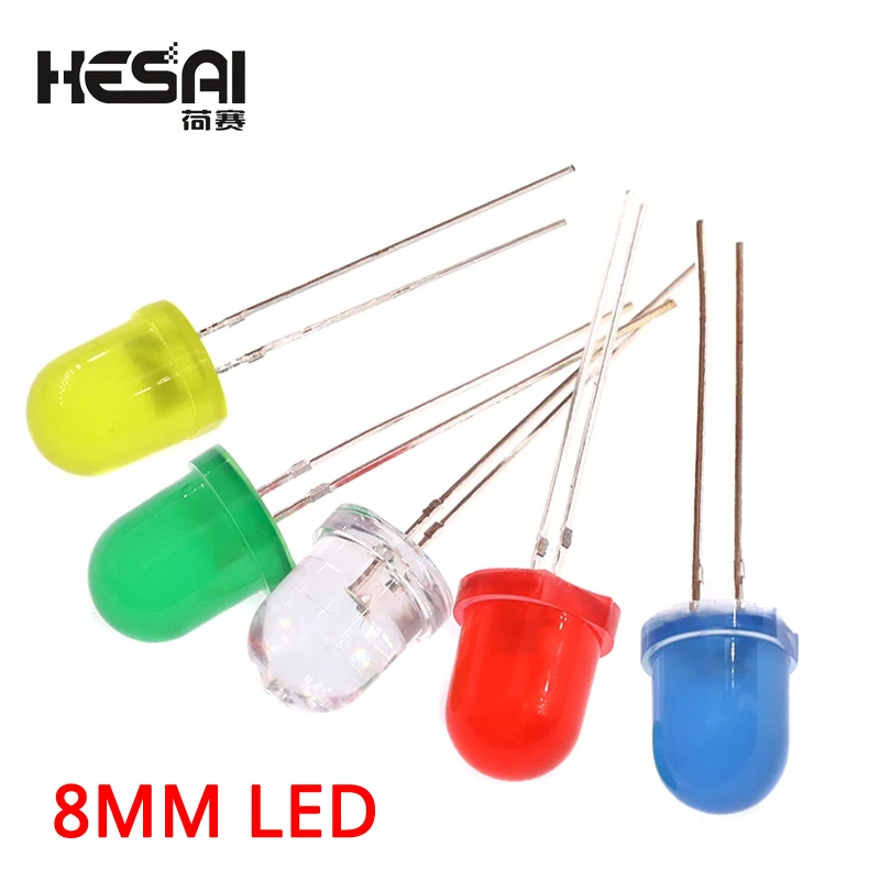 10PCS/lot 8mm LED Diode White Red Green Blue Yellow RGB 2V 3V 20mA DIP F8 DIY Emitting Light Lamp Bulb