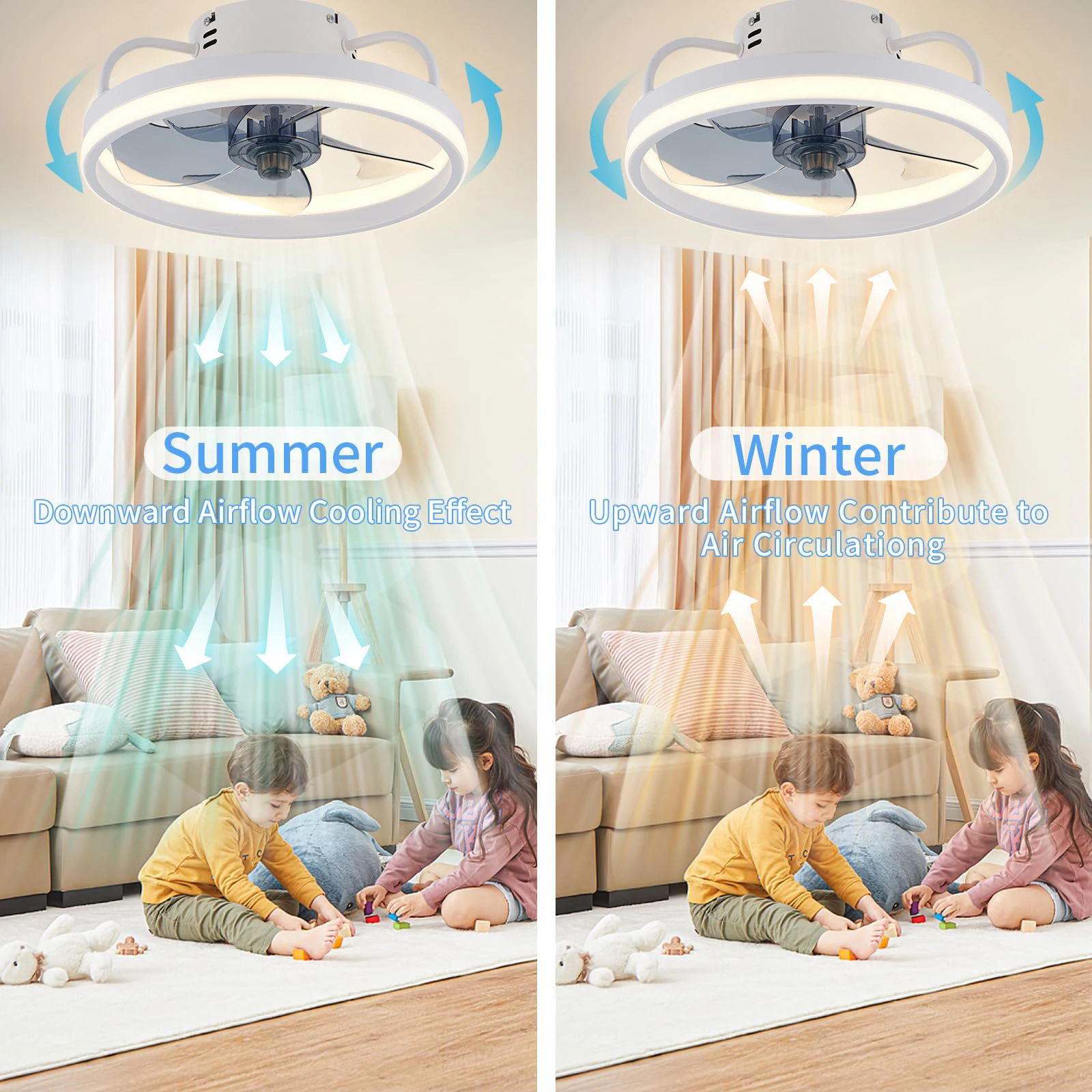 55w Smart Decken ventilator Ventilatoren mit Lichtern Fernbedienung Schlafzimmer Dekor Ventilator Lampe 33cm Luft unsichtbare Flügel leise