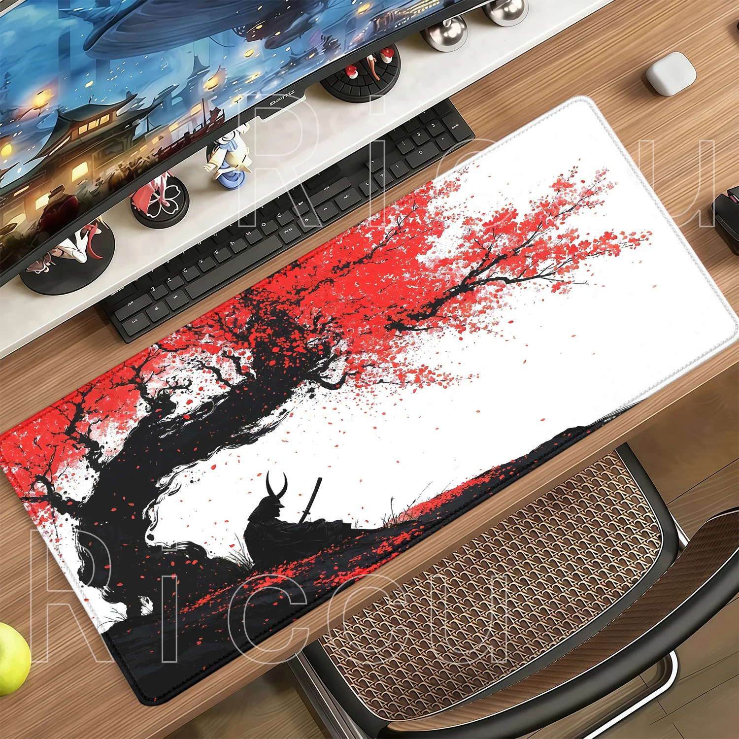 Large Sakura Cherry Blossom Samurai Mouse Pad Speed Mousepad Gaming Office Mouse Mat Kawaii Rubber Keyboard HD Printing Desk Mat