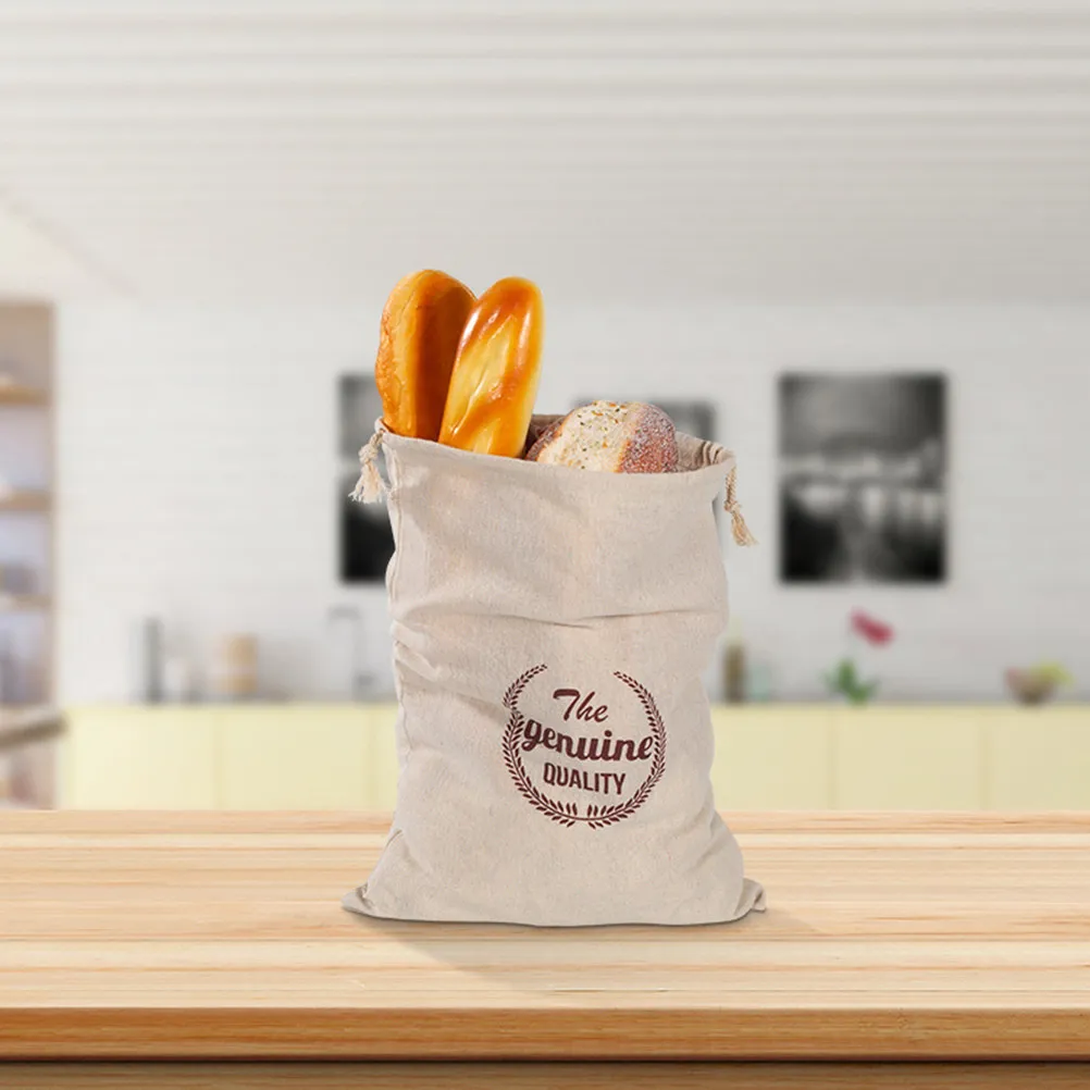 4Pcs Chic Reusable Bread Pouch Set Linen Drawstring Loaf Bag Natural Fabric Safe for Fresh Bread Storage Washable Sturdy Bag