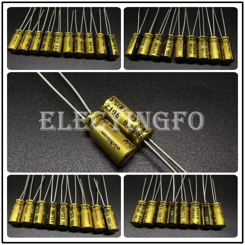 10 Teile/los Nichicon FG Serie Feines Gold 85 ° C-Kondensator, 50 V, 0,1 uF ~ 0,47 uF, 100 V, 0,1 uF ~ 4,7 uF, 5 x 11 mm, hochwertiger HiFi-Audiokondensator