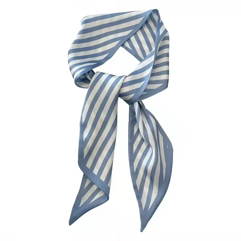 High-Grade Light Blue Color Series Silk Scarf Hair Band Ribbon Tied-Up Hair Long Bow Vintage Satin Ribbon Hair Accessories