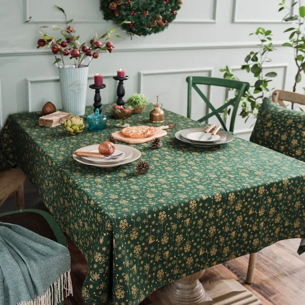 Christmas Green Tablecloth Red Floral Japanese Print Nordic Style Household Tablecloth SVE2-D