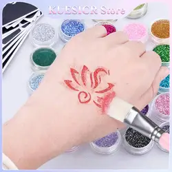 1/2/3PCS Semi-permanent Small Tattoo 24 Glitter Colors Stencil Brush Glue Painting Set Body Painting Art Temporary Tattoo DIY