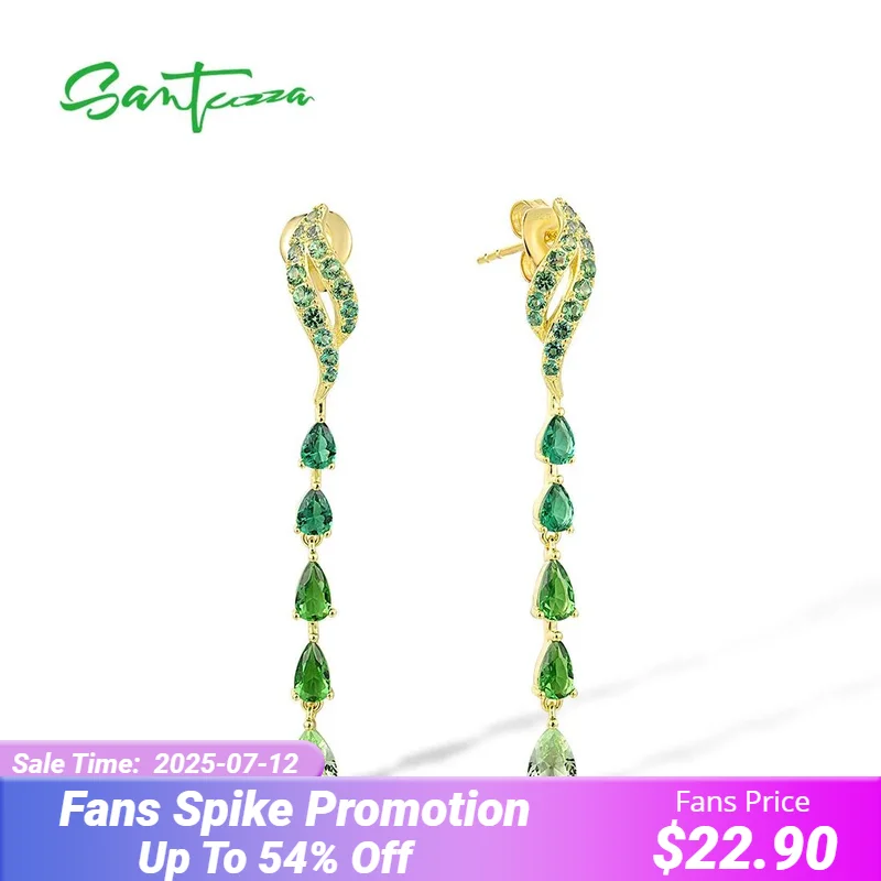 

SANTUZZA 925 Sterling Silver Stud Dangling Earrings For Women Ombre Green Spinel And Glass Gold Color Fashion Fine Chic Jewelry