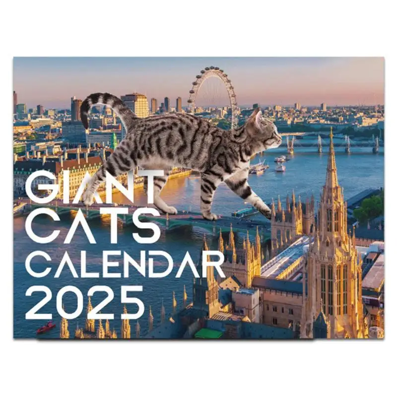 2025 giant cat Calendar walking British City January To December Calendar Illustrations huge Cats Planner Monthly Calendar 