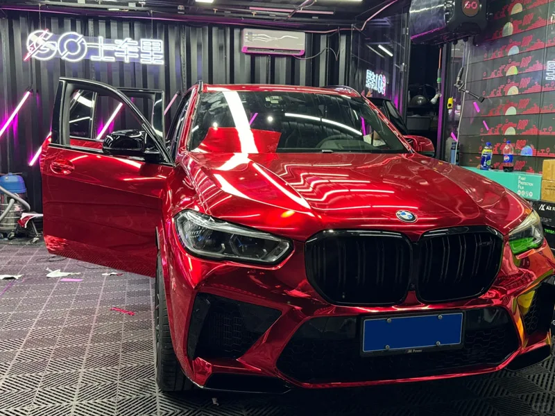 Premium Stretchable Gloss Mirror Chrome Red Vinyl Wrap Adhesive Film Roll Air Release DIY Sheet Decal Car Wrapping Foil