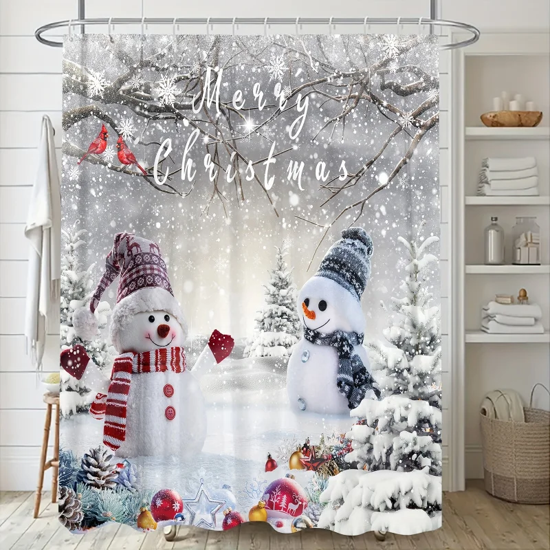 Jolly snowmen, Christmas Snowman shower curtain set with hooks-waterproof, fade-resistant polyester bathroom decor kit