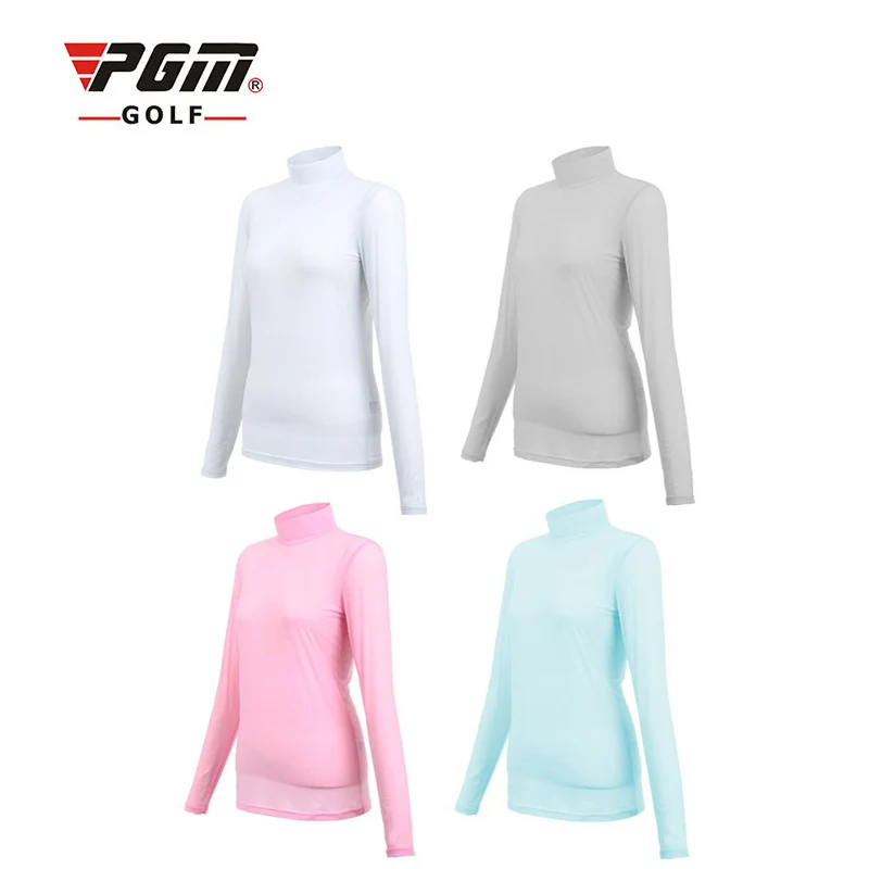 PGM Women's Summer Outdoor Sport Clothing High Collar Shirt Sunscreen Anti UV Slim T-shirts Ice Silk Long Sleeve Golf Wear 골프웨어