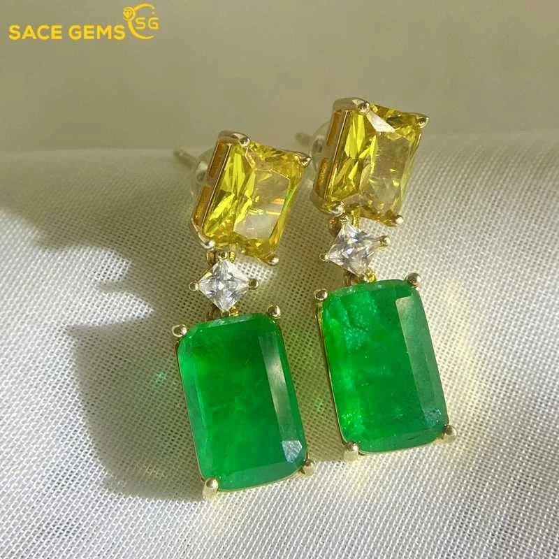 

SACE GEMS 925 Sterling Silver 8*12mm Emerald High Carbon Diamond Stud Earrings for Women Sparkling Wedding Party Fine Jewelry