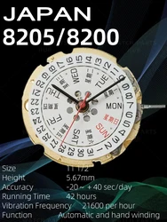 JAPAN 8205 Automatic Mechanical Watch Movement Watch Movement Replacement Watch Accessory 21 Jewels Day/Date 3 O'clock