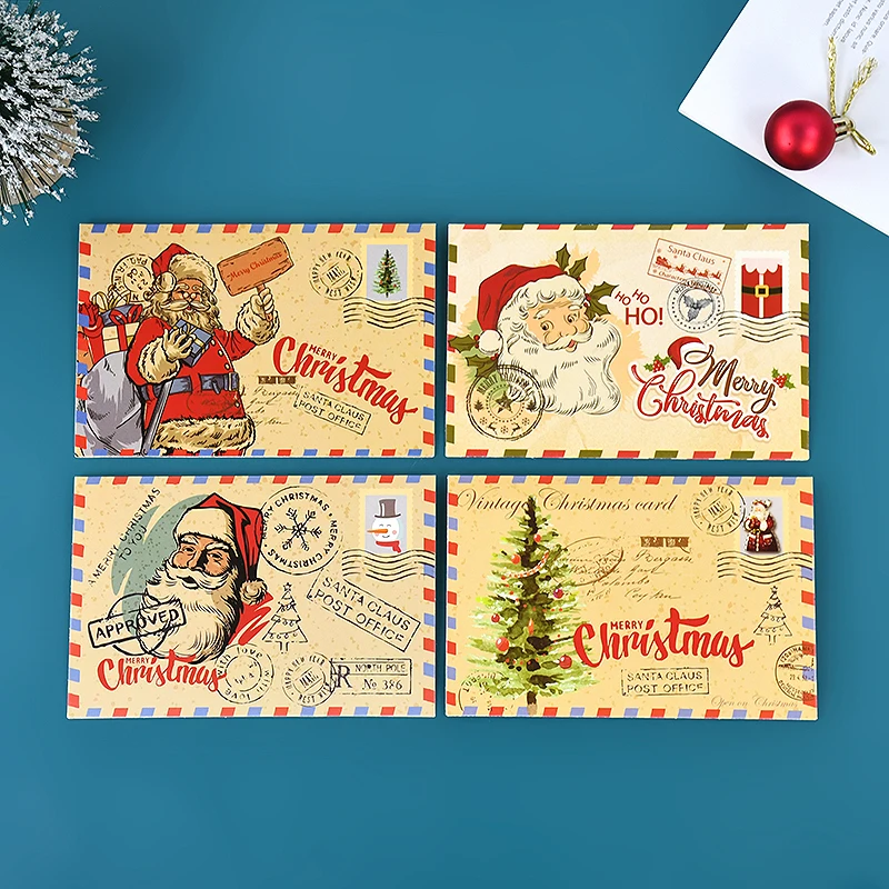 5PCS Weihnachten Postkarte Grußkarte Vintage Weihnachten Stempel Karten Mit Umschlägen Weihnachten Grußkarten Für Weihnachtsdekoration