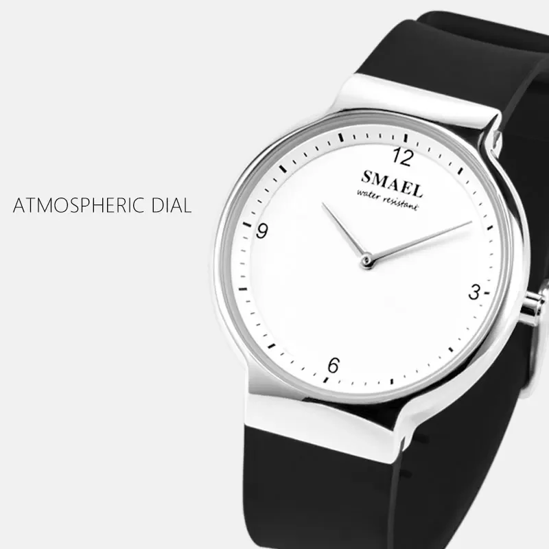 SMAEL-Reloj de pulsera de silicona para hombre y mujer, cronógrafo de lujo con correa de cuero, analógico, resistente al agua, con fecha