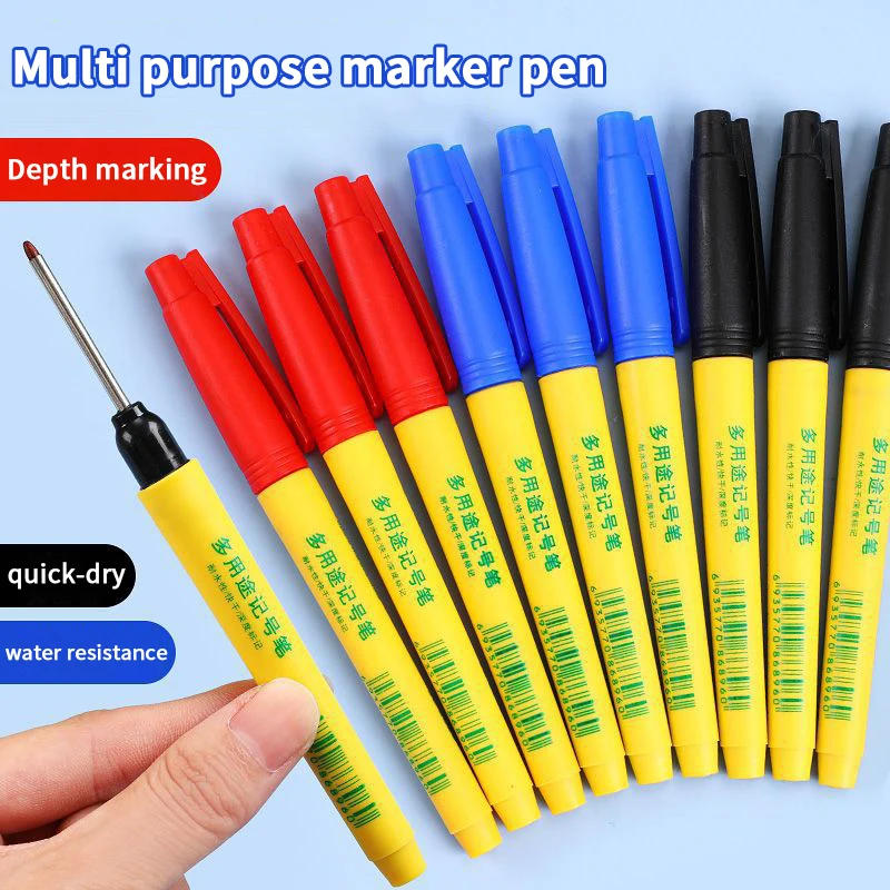 

2Pcs/set 33mm Long Head Marking Pens Waterproof Woodworking Decoration Deep Hole Marker Tools Red/Blue/Black Multipurpose Pens