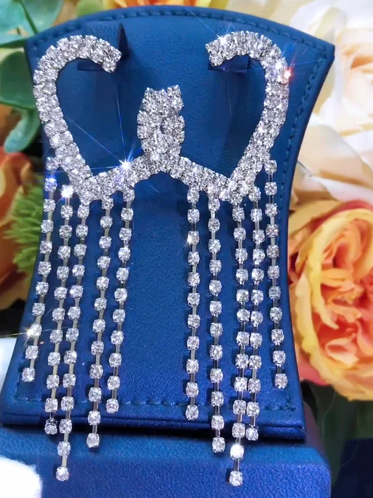 

Missvikki Luxury Heart Long Tassel Earrings Trendy Cubic Zircon Shiny Earrings for women Wedding Engagement Party JEWELRY GIFT