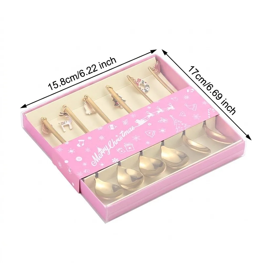 Stainless Steel Coffee Spoon Set 6 Count Featuring Rust-Resistant Construction and Festive Pendant Charm Design